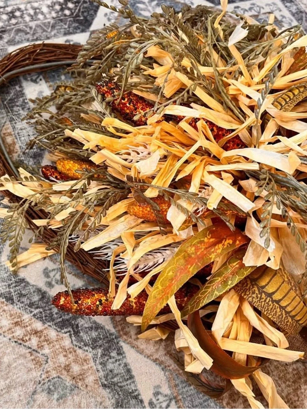 Rustic Autumn Wall Basket with Yellow and Brown Foliage